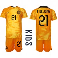 Niederlande Frenkie de Jong #21 Fußballbekleidung Heimtrikot Kinder WM 2022 Kurzarm (+ kurze hosen)